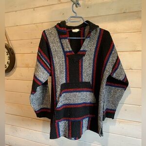 Red, Blue & Grey Oversized Mexican Baja/Poncho Hoodie